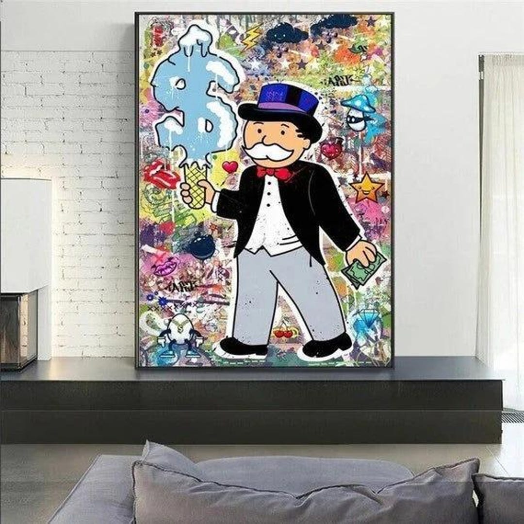 Monopoly Man Graffiti Canvas Wall Art With Ice Cream Dollar Sign ...