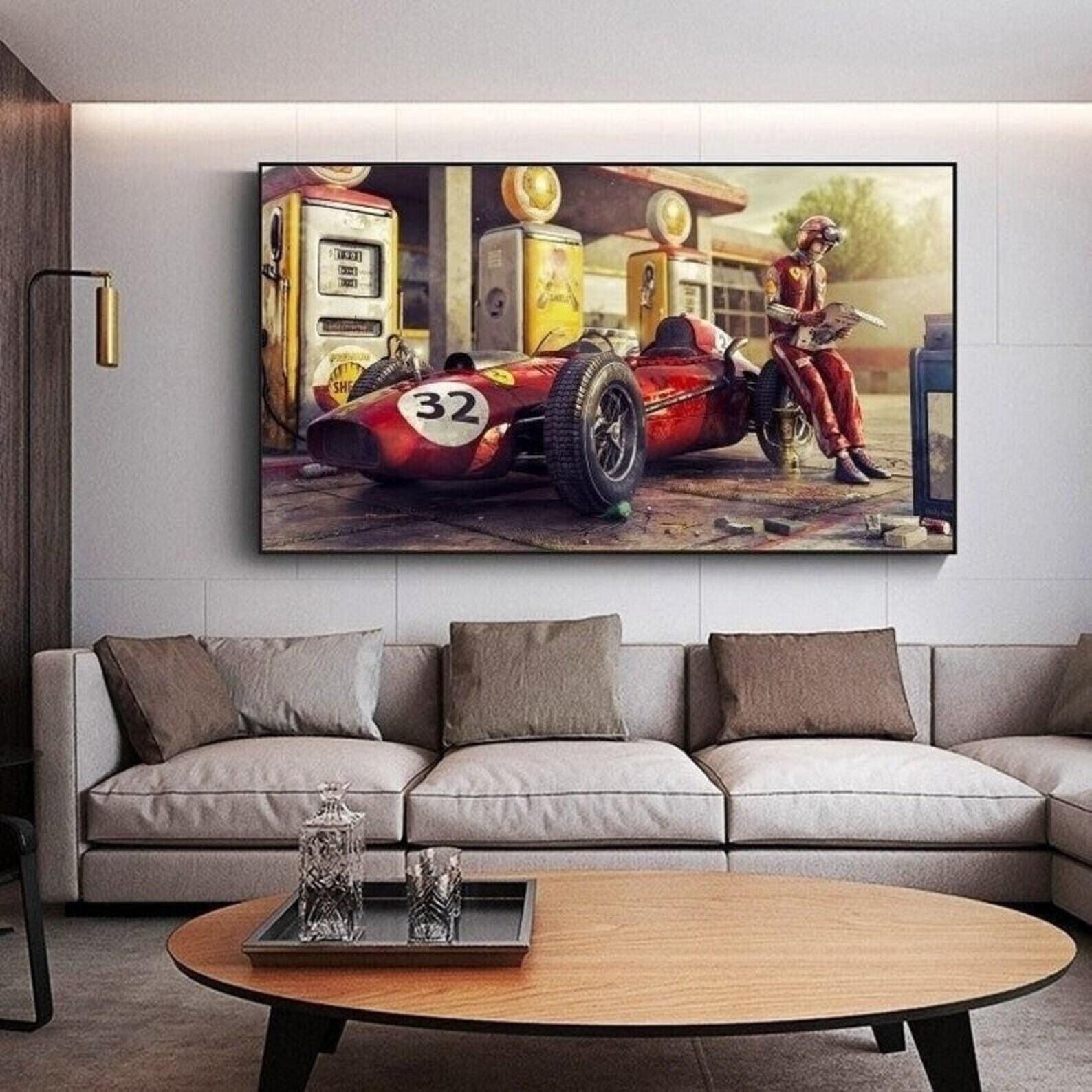 Oldtimer Poster: Ferrari Classic Racing F1-Kunst Auf Leinwand, 60x100 Cm, Fertig Zum Aufhängen – Galerie-Qualität Für Deine Wand
