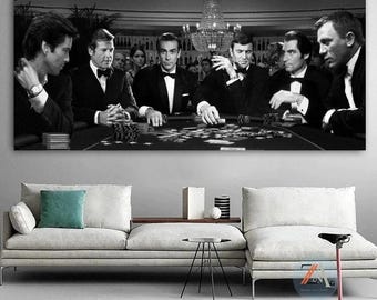 Bonds Poker Spiel Leinwand Kunst Luxus Kasino Szene Wandkunst Elegantes Kartenspiel Druck Schwarzweiß Poker Leinwand Dekoration