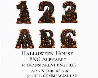 Halloween House PNG Alphabet | Gothic Pumpkin Clipart for Cricut and Silhouette Crafters | Spooky Monogram Letters for Autumn Designs