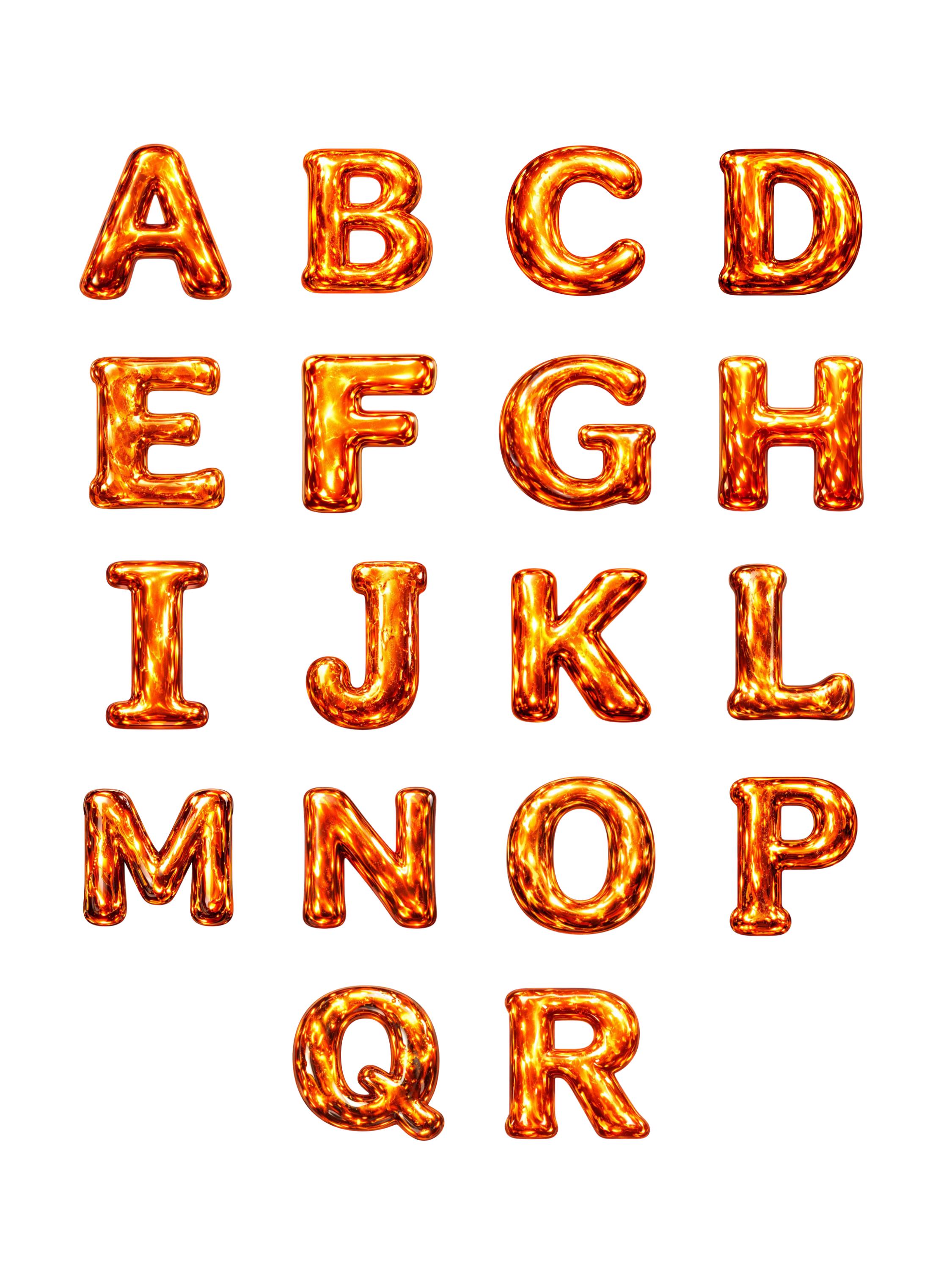 Fire Lava Lettering Design Molten Metal Alphabet Clipart, Fire Lava Letter PNG Set, Burning Flame ...