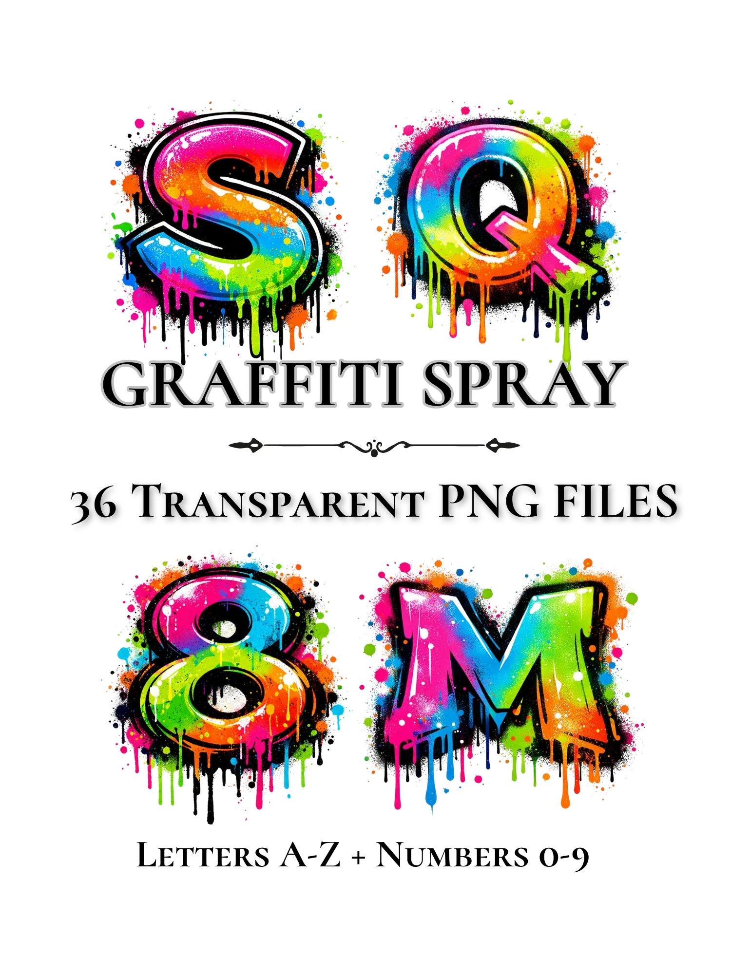 Spray Gun Letters Graffiti Alphabet PNG Bundle A-Z Letters & Numbers 0-9, Spray Paint ...
