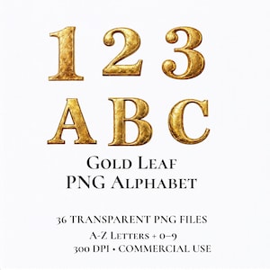 Gold Leaf Alphabet Clipart, Gilded Metallic Letter PNG Set, Luxury Gold Foil Letters for Cricut, Wedding Monogram Clipart