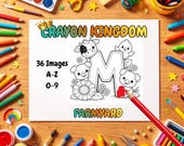 Farm Animal Alphabet Coloring Pages Kids Printable — Cute Cow Pig Chick Letter & Number Clipart A-Z — Homeschool Rainy Day Activity