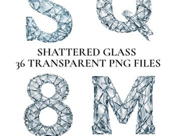 Imágenes prediseñadas de alfabeto de vidrio roto, conjunto de letras PNG de cristal de hielo roto, letras digitales de vidrio agrietado para Cricut, imágenes prediseñadas de monograma moderno y atrevido