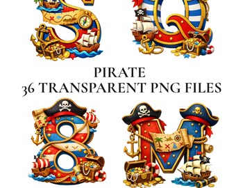 Imágenes prediseñadas del alfabeto pirata, conjunto de letras PNG para búsqueda del tesoro infantil, imágenes prediseñadas de calaveras y tibias cruzadas para Cricut, letras digitales de piratas aventureros