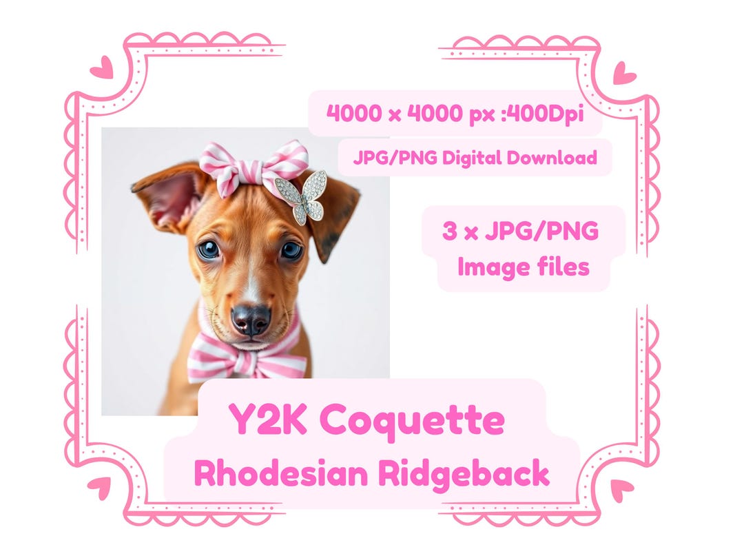 Y2K Coquette Rhodesian Ridgeback Clipart | Pink Bow Puppy Digital ...