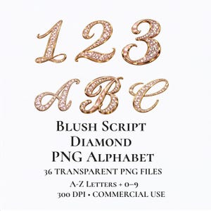 Blush Script Diamond Alphabet Clipart, Rose Gold Letter PNG Set, Rhinestone Monogram Clipart, Wedding Font, Luxury Letter Set, Cricut Design