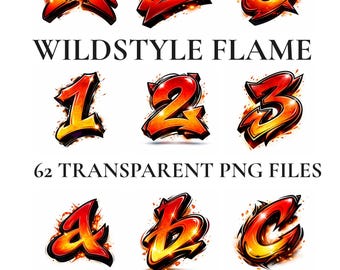 Imágenes prediseñadas del alfabeto de graffiti de llamas estilo salvaje, conjunto de letras de fuego en formato PNG, imágenes prediseñadas de fuentes de arte callejero para Cricut, letras de graffiti llamativas y audaces de la A a la Z.