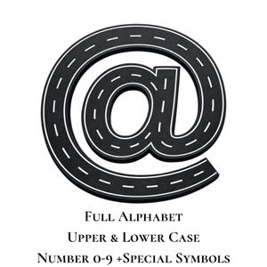 Vägtypsnitt PNG, 3D-band motorvägsbokstäver och siffror Clipart, bilracingtypsnitt för sublimering, t-shirts, barnpyssel