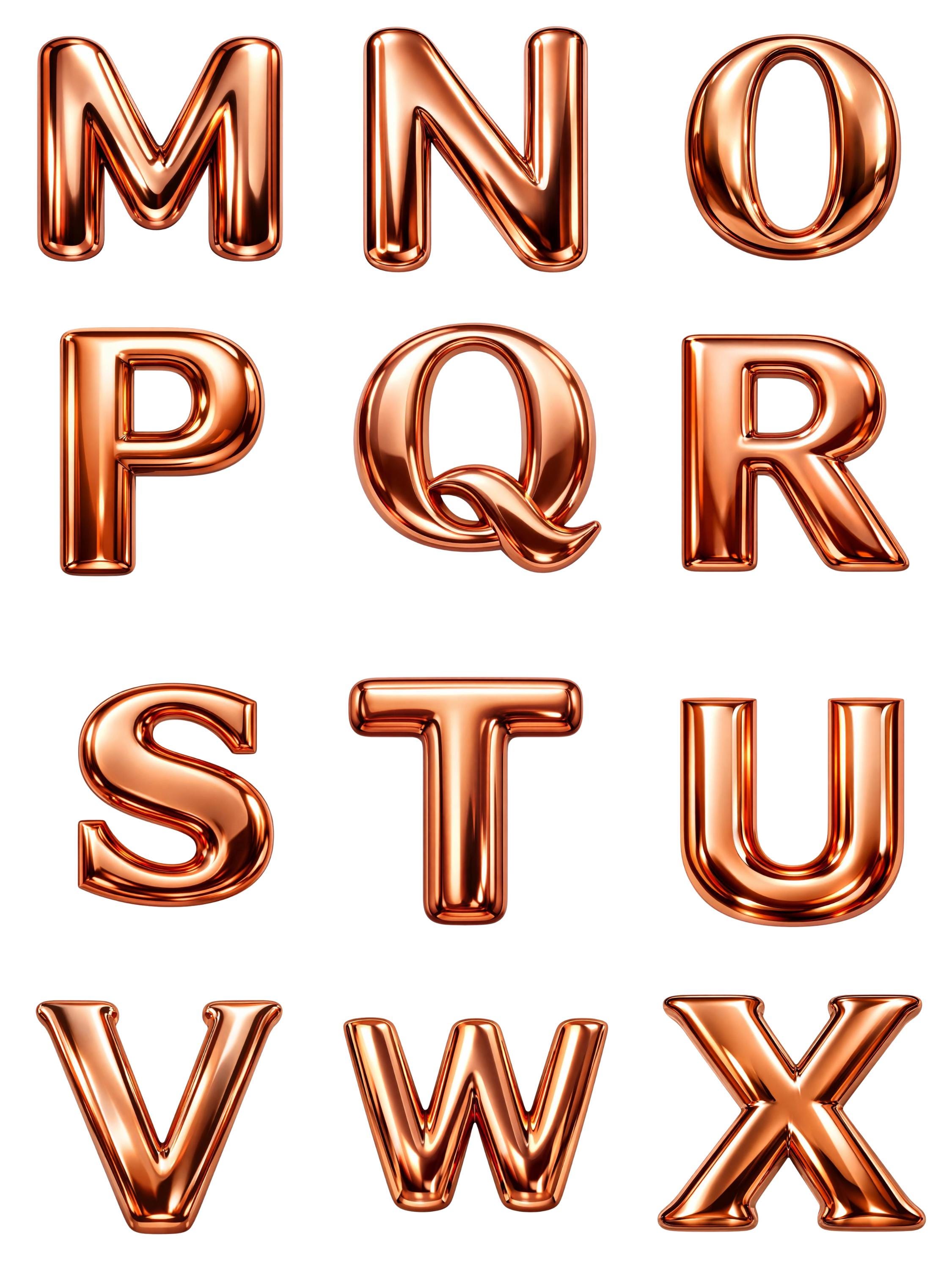 Copper Chrome Alphabet PNG, 3D Metallic Letters A-Z 0-9 Symbols ...