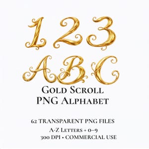 Gold Scroll Alphabet Clipart, Ornate Filigree Letter PNG Set, Gilded Script Wedding Monogram Clipart for Cricut, Luxury Digital Letters