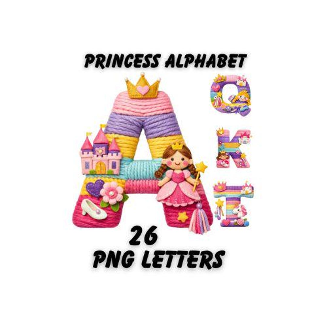 Princess Script Alphabet Princess Alphabet PNG Letters A–Z, Craft, Sublimation, Playroom ...