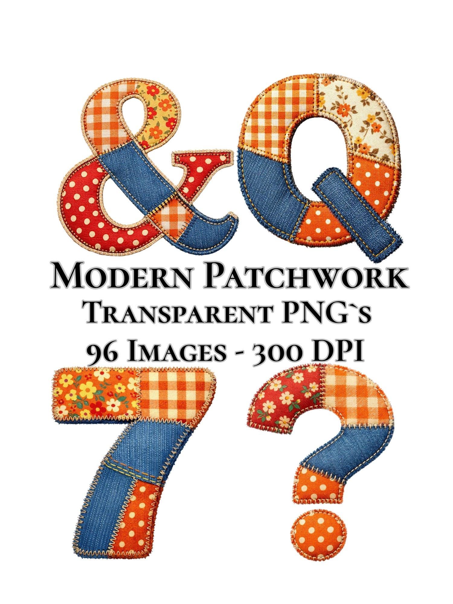 Patchwork Alphabet PNG Bundle, Fabric Applique Letters & Numbers, Quilt ...