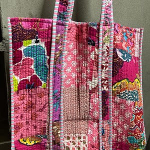 Handmade Patchwork Tote Bag – Floral Print, Boho Quilted Shoulder Bag, eco friendly Reversible Market Bag