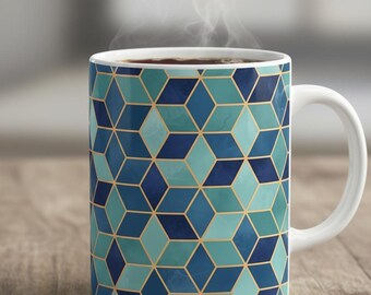 Patrón de cubo geométrico azul / Fondo de textura 3D sin costuras (archivos digitales)