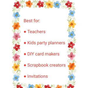 Watercolor Floral Border PNG Bundle | Kids birthday invitation border | Preschool printable decor | Printable Thank You Card | Commercial Us