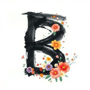 Letras florales PNG y JPG / Letras de pinceladas bohemias A-Z con flores / Monograma de flores de acuarela Clipart / Descarga digital