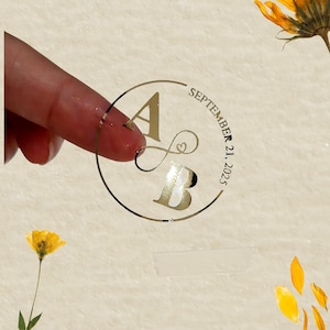 Personalized Clear Gold Wedding Envelope Seals – Custom Monogram Floral Envelope Seals & Favor Labels Wedding Favor Label Stickers