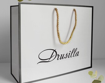 Bolsa de regalo blanca personalizada con cinta de raso (lisa o con bordes forrados)