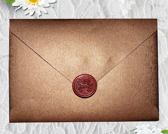 Champagne Shimmer Wedding Envelopes with Wax Seal – Save the Date & RSVP, Sizes C6 C5 A5
