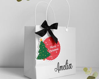 Bolsa de regalo con nombre personalizado, bolsa de papel kraft en tono crema natural con cinta de raso.