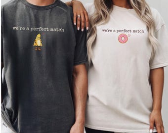 Inappropriate Couples Shirts, We Are A Match Donut Banana T-Shirt – Whimsical Couple Apparel