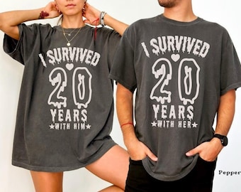 Funny Anniversary T-Shirt — "I Survived 20 Years" Couples Celebration Tee