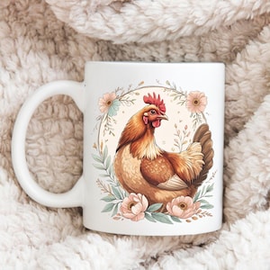 Boho Floral Chicken Mug: Cottagecore Farmhouse Coffee Cup