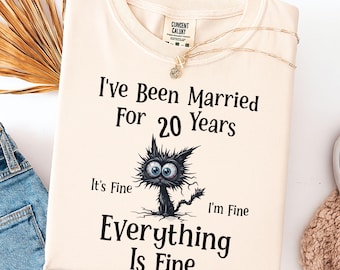Funny 20th Anniversary Cat T-Shirt – "Everything Is Fine" Wry Humor Tee
