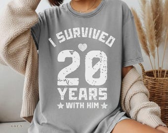 20th anniversary gifts for husband: I Survived 20 Years Anniversary T Shirt,  Humorous Relationship Milestone Tee