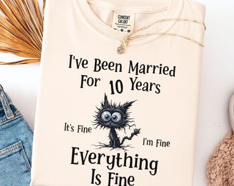 Funny 10th Anniversary T-Shirt - 10 Year Anniversary Gift For Him, Cat Tee
