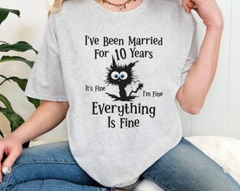 10 Year Anniversary Gift For Wife, Personalized Couple Initials & Date T-Shirt — Romantic Anniversary Tee