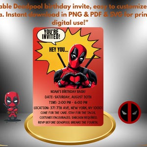 Editable Deadpool Birthday Invitation - Fully Customizable Design with Instant Download Options in PDF, PNG & SVG Formats