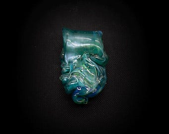 Hand Blown Glass |Mini Large Hole Freeform Focal Bead | Teal Satin | Made in USA |FREE SHIPPING