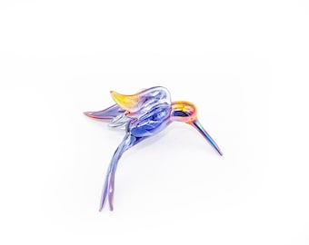 Sapphire Carnivale Large Hummingbird Lampwork Glass Ornament