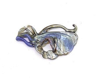 Hand Blown Glass |Multi Hole Freeform Focal Bead | Liquid Silver | Made in USA |FREE SHIPPING