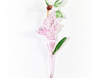 Crystal Pink XL Hummingbird and Flower Lampwork Glass Ornament