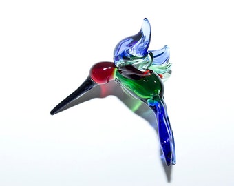 Sapphire Blue Jewel Large Hummingbird Lampwork Glass Ornament
