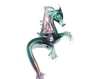 Teal Green Crystal Large Dragon Lampwork Glass Ornament