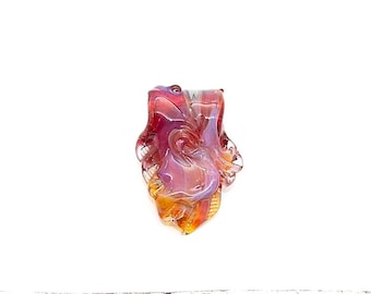 Hand Blown Glass |Mini Large Hole Freeform Focal Bead | Golden Ruby Opal| Made in USA |FREE SHIPPING