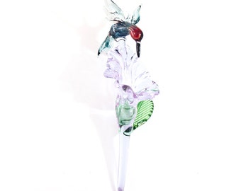 Crystal Lilac XL Hummingbird and Flower Lampwork Glass Ornament