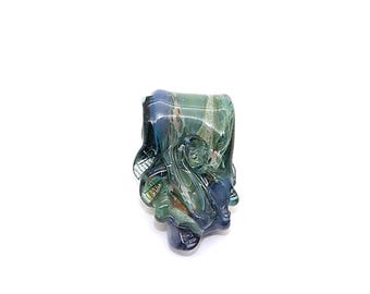 Hand Blown Glass |Mini Large Hole Freeform Focal Bead | Creole Blues | Made in USA |FREE SHIPPING