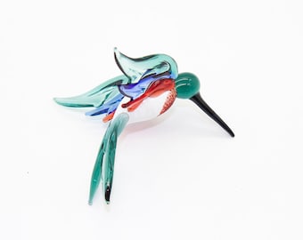 Ruby-Throated Teal Large Hummingbird Lampwork Glass Ornament-FREE SHIPPING