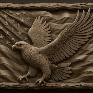 United States Eagle American Flag 3D Cnc Model With Rustic Wood Frame Relief Svg Stl Obj Png Files for Laser Engraving or 3D Printing
