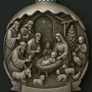 Nativity Scene Christmas Ornament 3D Model: CNC Carving & 3D Printing (STL, OBJ Files)