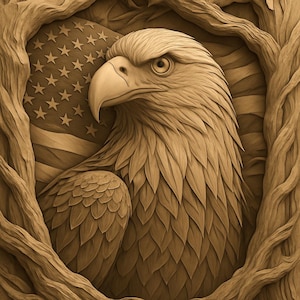 Bald Eagle & Flag 3D Relief: CNC, Laser, 3D Printing STL + PNG Files