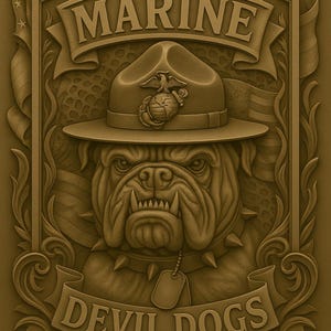 Marine Devil Dog 3D Relief: CNC Carving, Laser Engraving - Veteran Gift