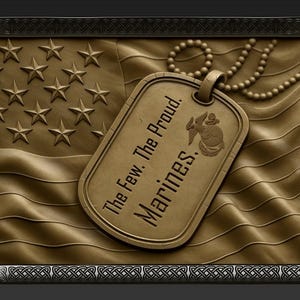 USMC Dog Tag STL and Obj Relief File for CNC Carving or Laser Engraving with Optional Framed Design and American Flag Backdrop