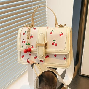 Cherry Pendant Cherry Crossbody Bag Korean Style Large Capacity Printed Shoulder Bag Message Bag All-match Square Tote Bag